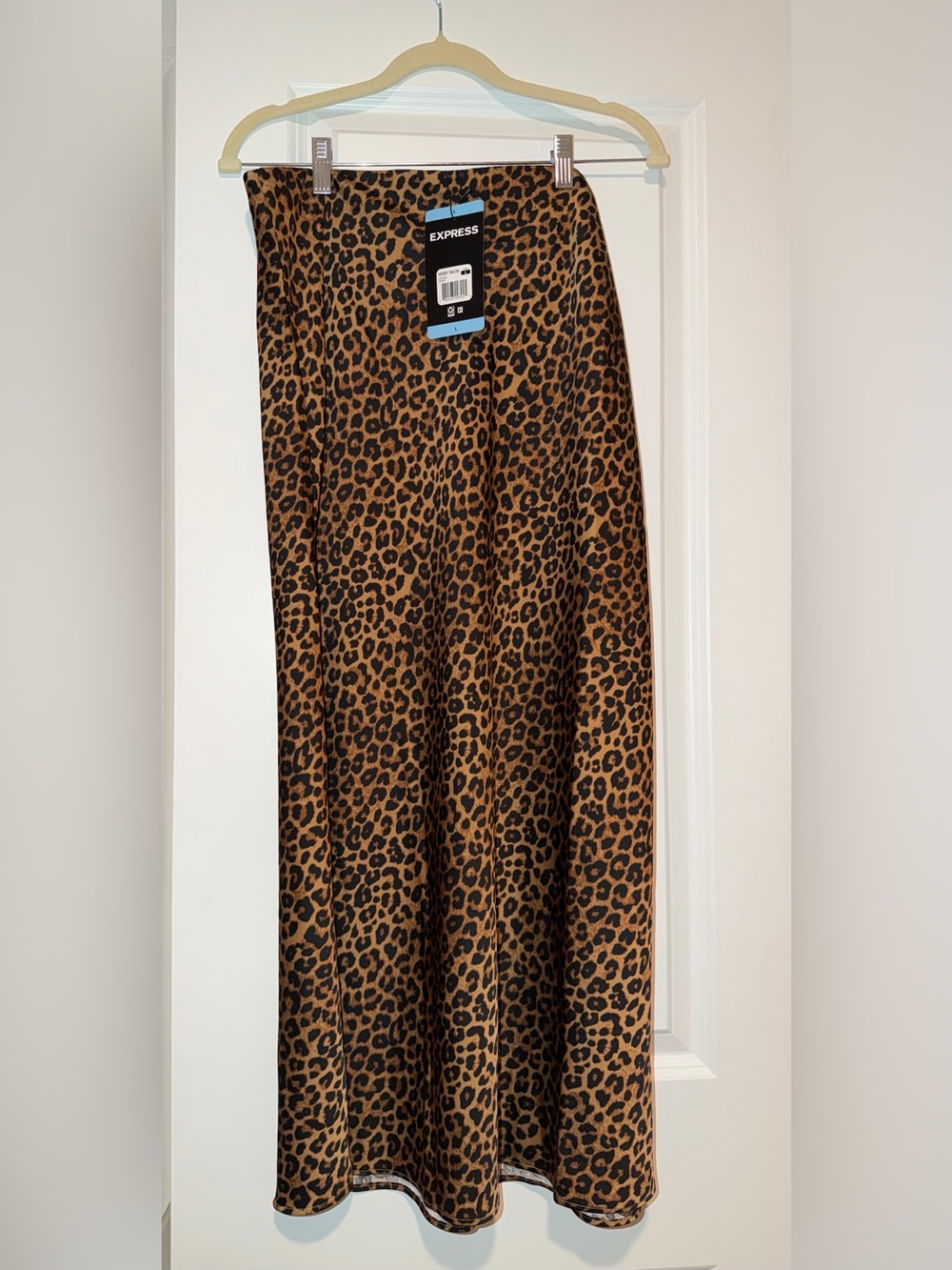 Express Leopard Satin Midi Slip Skirt Brown & Black